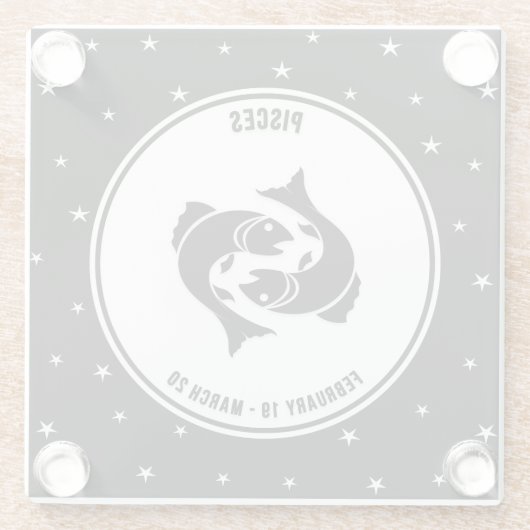 Pisces Zodiac Sign., Onderzetter van zwart-wit gla Glazen Onderzetter (Achterkant)
