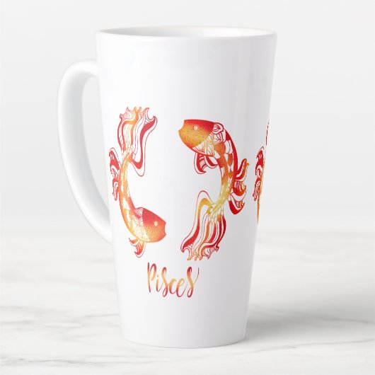 Pisces zodiac sign red orange glitter fish Zodiac Latte Mok (Linkerhoek)