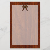 Pisces Zodiac Sign Rich Mahogany wood grain style Briefpapier (Voorkant)
