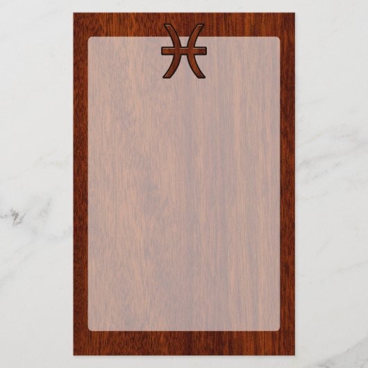 Pisces Zodiac Sign Rich Mahogany wood grain style Briefpapier (Voorkant)