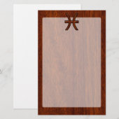 Pisces Zodiac Sign Rich Mahogany wood grain style Briefpapier (Voorkant / Achterkant)