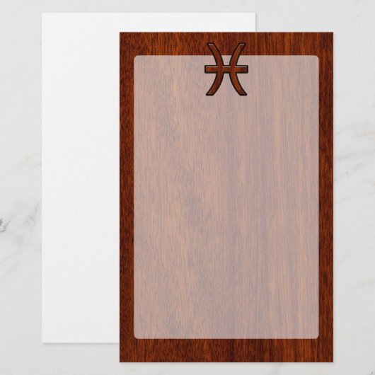 Pisces Zodiac Sign Rich Mahogany wood grain style Briefpapier (Voorkant / Achterkant)
