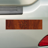 Pisces Zodiac Sign Rich Mahogany wood grain style Bumpersticker (Op auto)