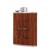 Pisces Zodiac Sign Rich Mahogany wood grain style Heupfles (Links)