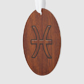 Pisces Zodiac Sign Rich Mahogany wood grain style Ornament (voorkant)