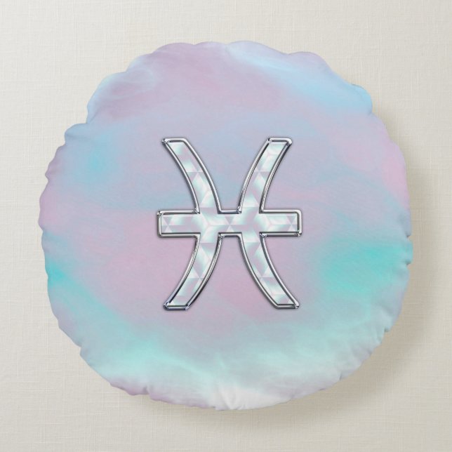Pisces Zodiac Sign Stylish Moeder van Pearl Rond Kussen (Voorkant)