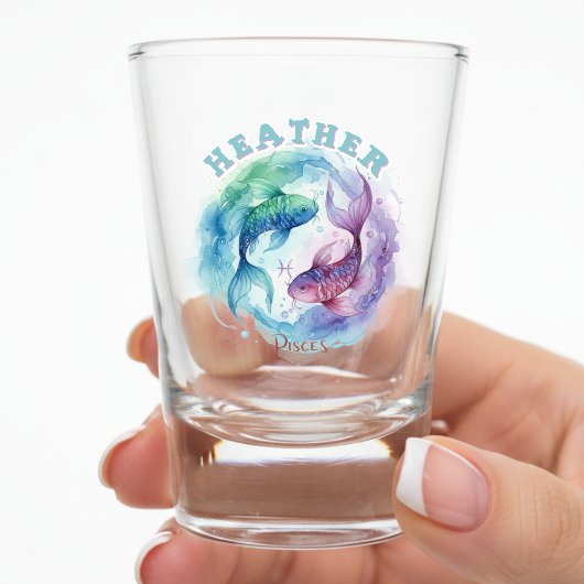 Pisces Zodiac Sign Watercolor Fish Astrology Shot Glas
