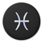 Pisces Zodiac Silver Symbol Black Snake Skin style Keramische Knop (Voorkant)