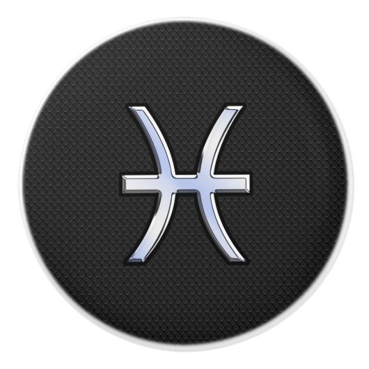 Pisces Zodiac Silver Symbol Black Snake Skin style Keramische Knop (Voorkant)