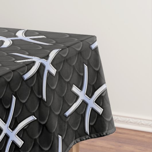 Pisces Zodiac Silver Symbol Black Snake Skin style Tafelkleed (Voorbeeld)