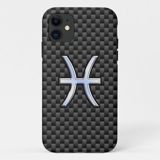 Pisces Zodiac Silver Symbol Carbon Style Case-Mate iPhone Case (Achterkant)