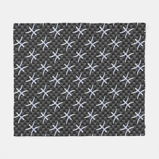 Pisces Zodiac Silver Symbol Carbon Style Fleece Deken (Voorkant (Horizontaal))