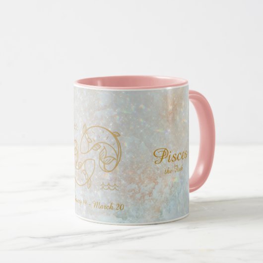 Pisces Zodiac Star Sign Galaxy Monogram Glitter Mok (Voorkant rechts)