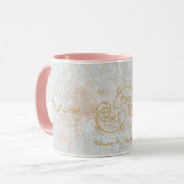Pisces Zodiac Star Sign Galaxy Monogram Glitter Mok