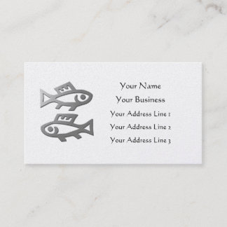 Pisces Zodiac Star Sign in Light Silver on Gold Visitekaartje