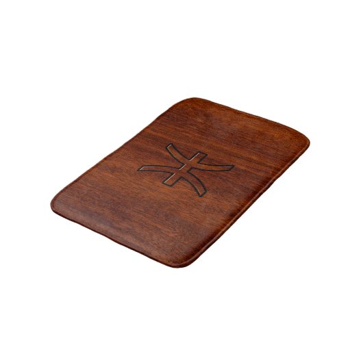 Pisces Zodiac Symbol Brown Mahogany wood style Badmat (Gekanteld)