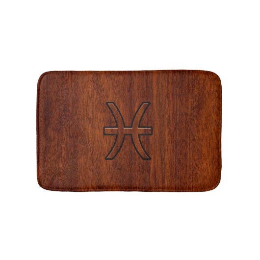 Pisces Zodiac Symbol Brown Mahogany wood style Badmat (Voorkant)