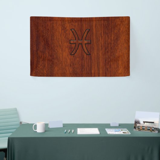 Pisces Zodiac Symbol Brown Mahogany wood style Spandoek (Beurs)