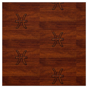 Pisces Zodiac Symbol Brown Mahogany wood style Stof