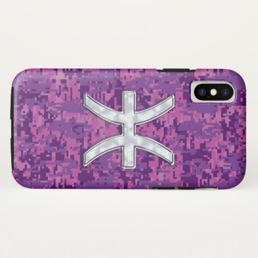 Pisces Zodiac Symbol Fuchsia Digital Camouflage Case-Mate iPhone Case (Achterkant (horizontaal))