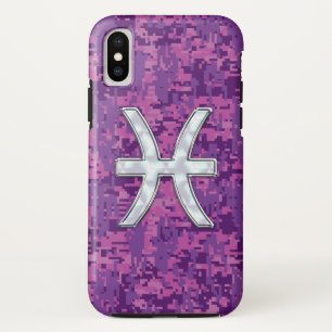 Pisces Zodiac Symbol Fuchsia Digital Camouflage Case-Mate iPhone Case