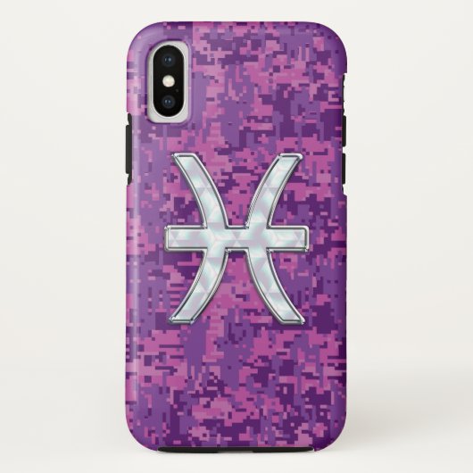 Pisces Zodiac Symbol Fuchsia Digital Camouflage Case-Mate iPhone Case (Achterkant)