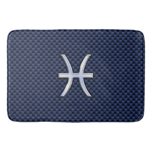 Pisces Zodiac Symbol Navy Blue Carbon Fiber Print Badmat