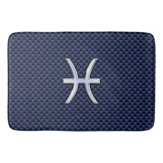Pisces Zodiac Symbol Navy Blue Carbon Fiber Print Badmat (Voorkant)
