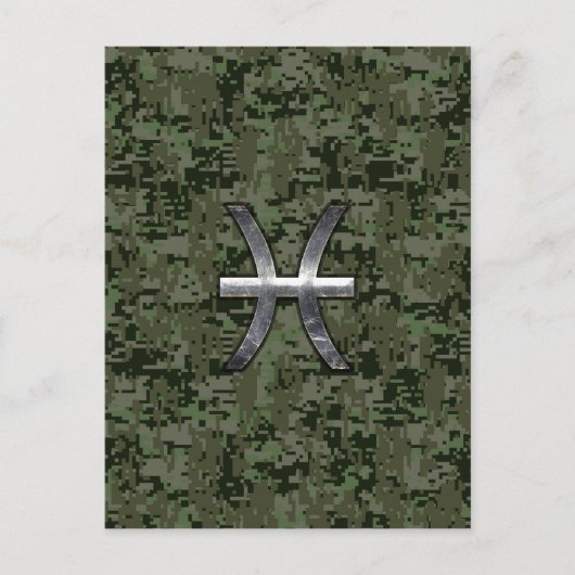 Pisces Zodiac Symbol Woodland Digital Camouflage Briefkaart (Voorkant)