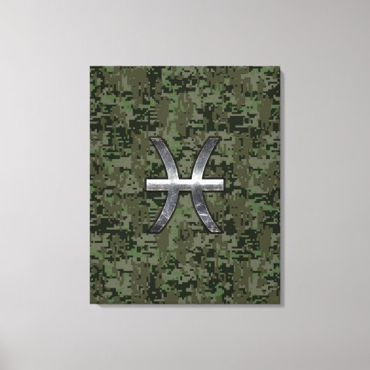 Pisces Zodiac Symbol Woodland Digital Camouflage Canvas Afdruk (Voorkant)
