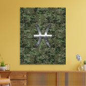 Pisces Zodiac Symbol Woodland Digital Camouflage Canvas Afdruk (Insitu (Woonkamer))