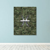 Pisces Zodiac Symbol Woodland Digital Camouflage Canvas Afdruk (Insitu (Houten vloer))