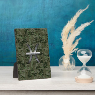 Pisces Zodiac Symbol Woodland Digital Camouflage Fotoplaat