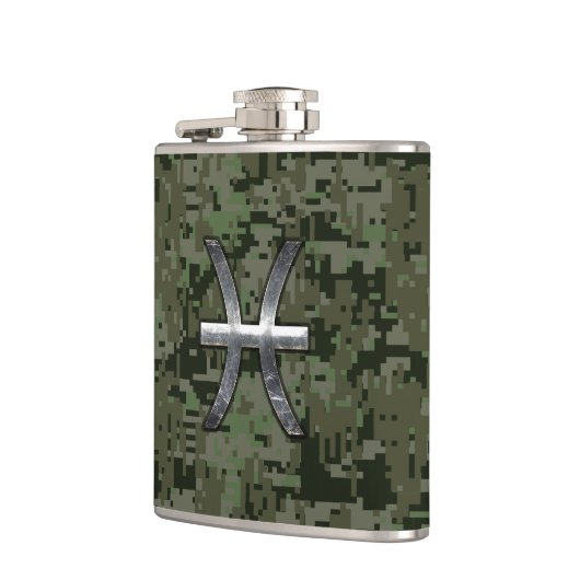 Pisces Zodiac Symbol Woodland Digital Camouflage Heupfles (Links)