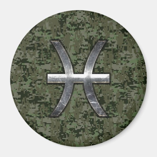 Pisces Zodiac Symbol Woodland Digital Camouflage Magneet (Voorkant)