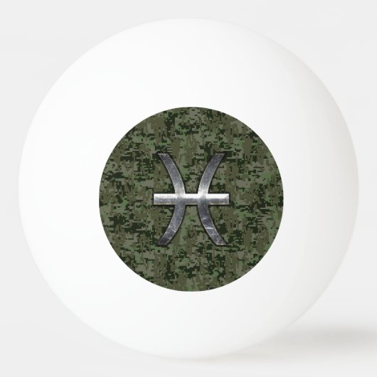 Pisces Zodiac Symbol Woodland Digital Camouflage Pingpongbal (Voorkant)