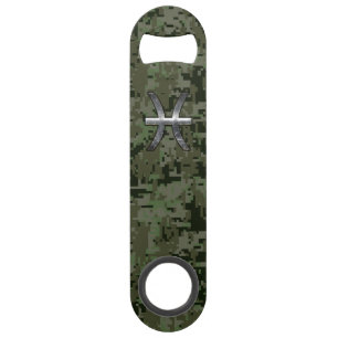 Pisces Zodiac Symbol Woodland Digital Camouflage Speed Flessenopener