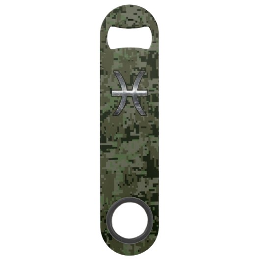 Pisces Zodiac Symbol Woodland Digital Camouflage Speed Flessenopener (Voorkant)