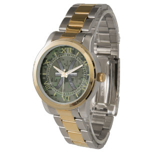 Pisces Zodiac Symbol Woodland Green Camo Dial Horloge