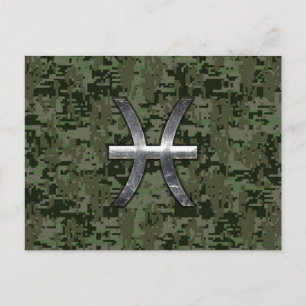 Pisces Zodiac Symbol Woodland Green Digital Camo Briefkaart