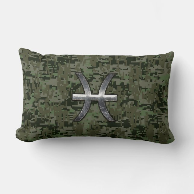 Pisces Zodiac Symbol Woodland Green Digital Camo Kussen (Voorkant)