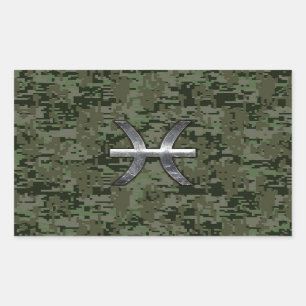 Pisces Zodiac Symbol Woodland Green Digital Camo Rechthoekige Sticker