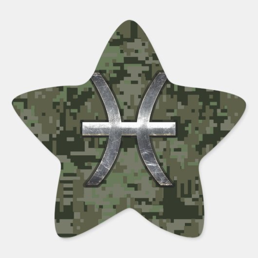 Pisces Zodiac Symbol Woodland Green Digital Camo Ster Sticker (Voorkant)