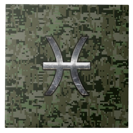 Pisces Zodiac Symbol Woodland Green Digital Camo Tegeltje (Voorkant)