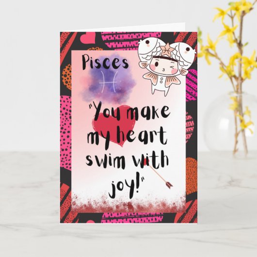 Pisces Zodiac Valentijnse  Aangepaste Kaart (Gele Bloem)