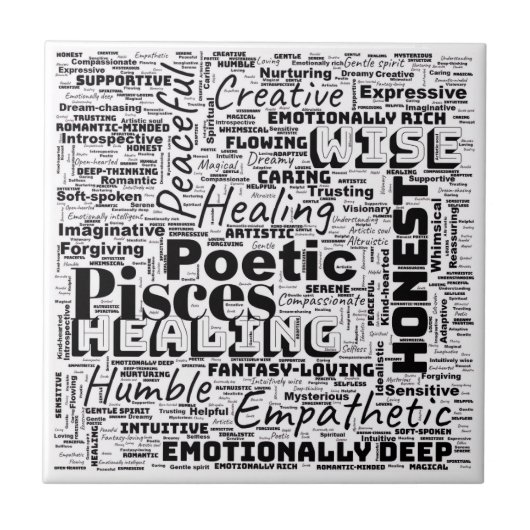 Pisces Zodiac Word Cloud Inspirational Photo Tile Tegeltje (Voorkant)