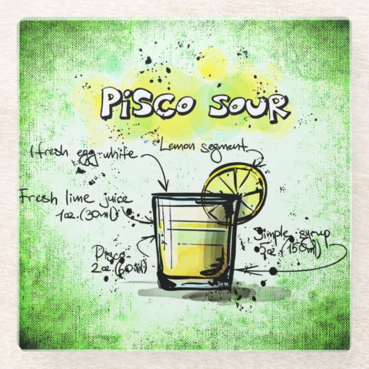 Pisco Sour Drink Recipe Glazen Onderzetter (Voorkant)