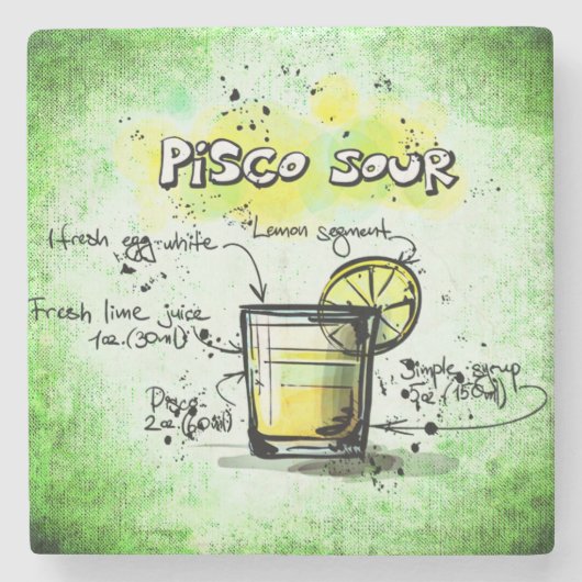 Pisco Sour Drink Recipe Stenen Onderzetter (Voorkant)