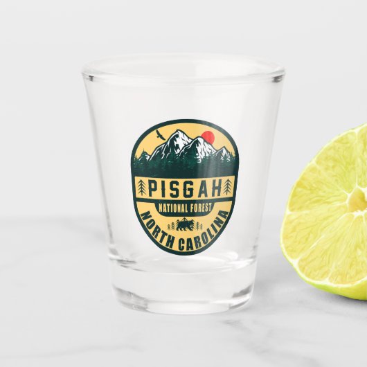Pisgah National Forest NC Retro Sunset Souvenirs Shot Glas (Voorkant)