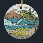 Pismo Beach California  Keramisch Ornament<br><div class="desc">Pismo Beach hand getekende illustratie met bergen en golven op de achtergrond. Ideaal voor iedereen die graag Pismo Beach wil bezoeken.</div>